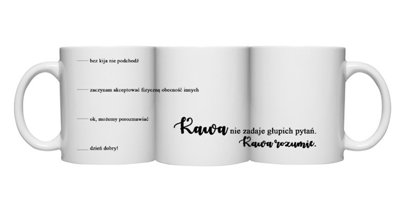 Kubek Kawa nie zadaje głupich pytań, kawa rozumie